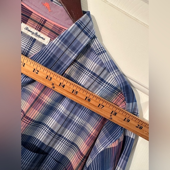 TOMMY BAHAMA Men’s XXL Long Sleeve Cotton Silk Blend Blue Pk Plaid Resort CLEAN - Picture 11 of 12